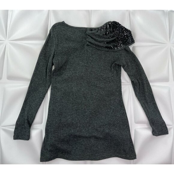 Simon Chang Womens Sz M Heathered Gray Black Sequin Ribbed Sweater Dress Shift - Picture 5 of 8